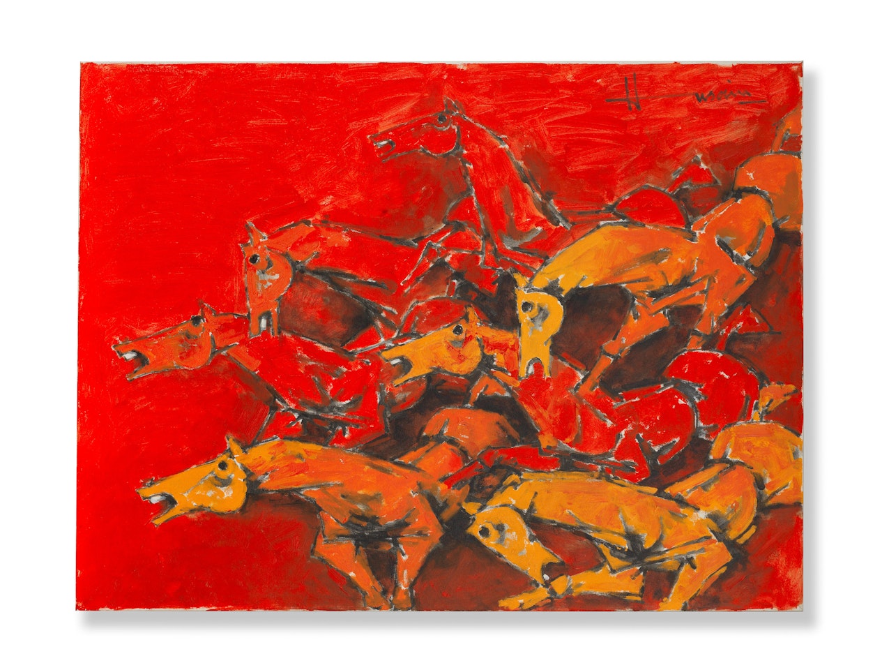 Untitled (Seven Horses of the Sun) by M.F. Husain