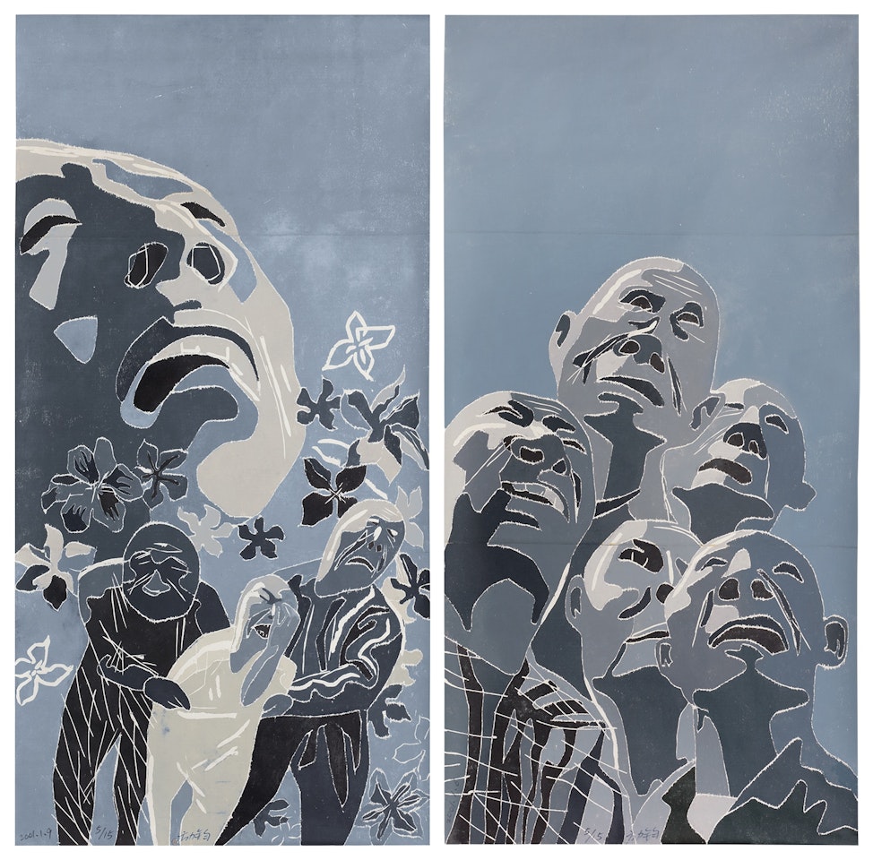 Two works: (i) 2001.1.6; (ii) 2001.1.9 by Fang Lijun