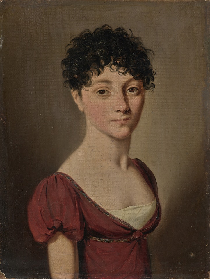 Portrait d"une femme en robe rouge by Louis-Leopold Boilly