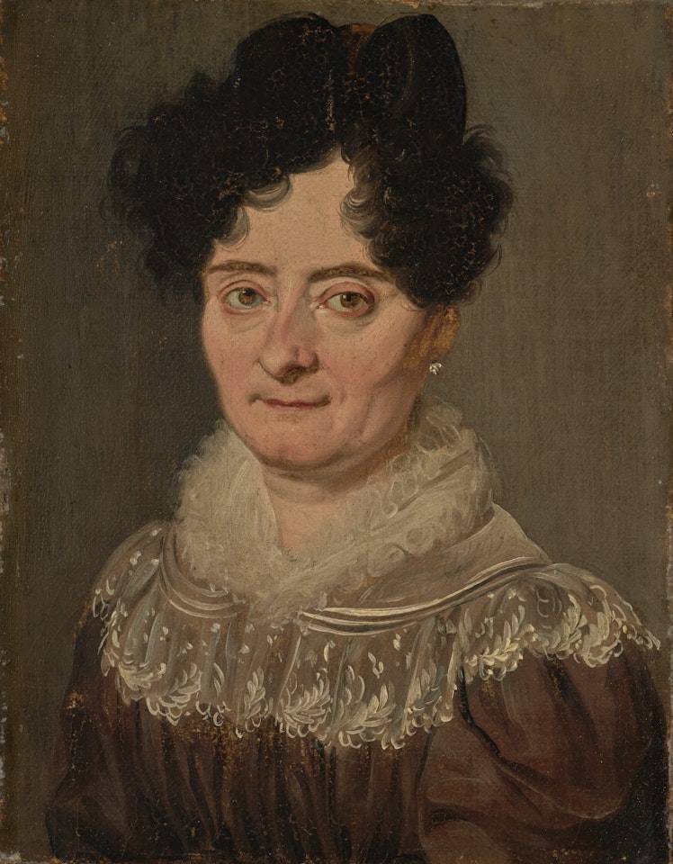 Portrait d"une femme en robe brune et dentelle by Louis-Leopold Boilly