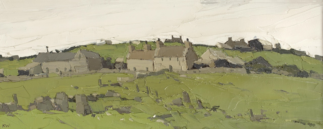 Landscape with cottages by Kyffin Williams