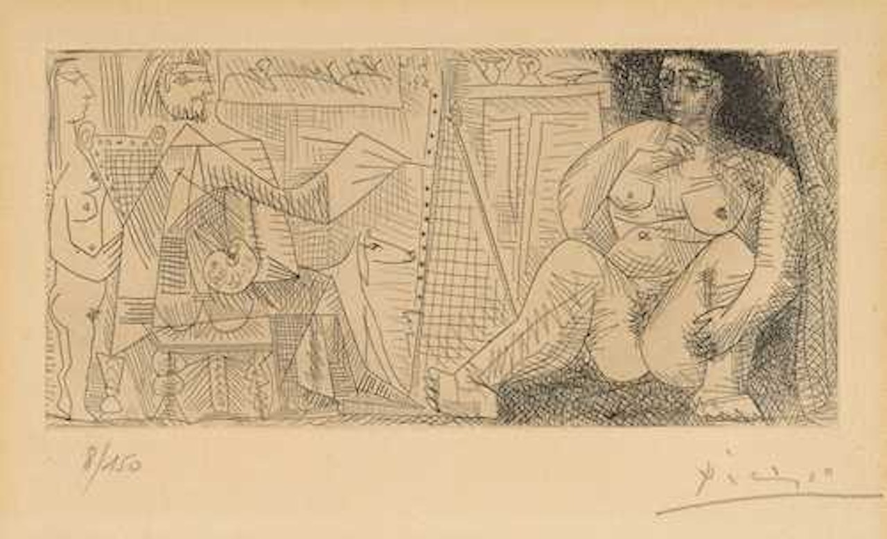 Dans l"atelier: peintre, modèle, spectatrice by Pablo Picasso