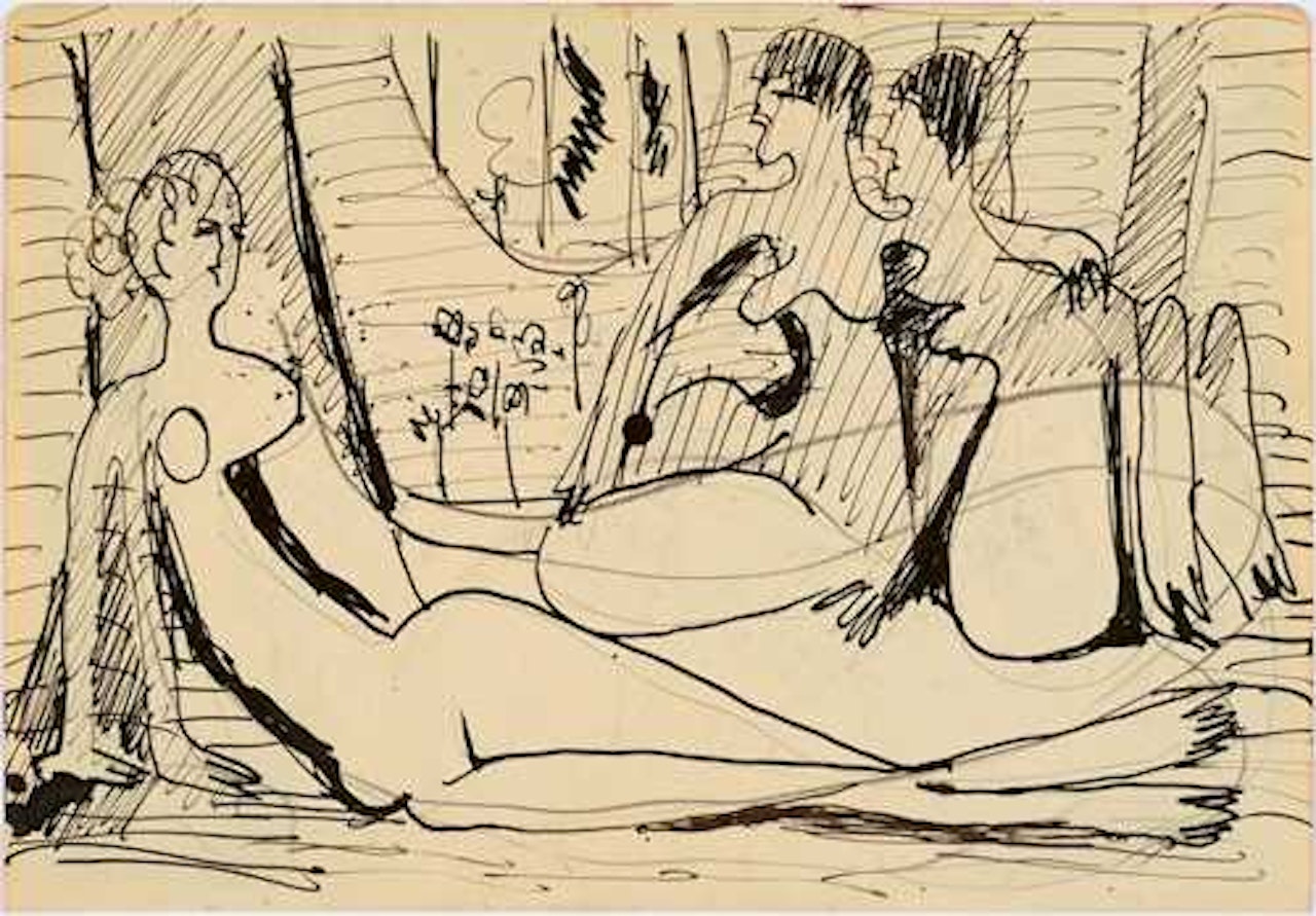 Three nudes in the forest (painted both sides) by Ernst Ludwig Kirchner