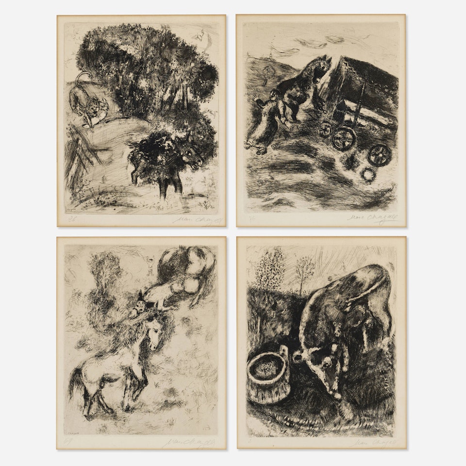 Four works from the Fables of Jean de La Fontaine portfolio by Marc Chagall