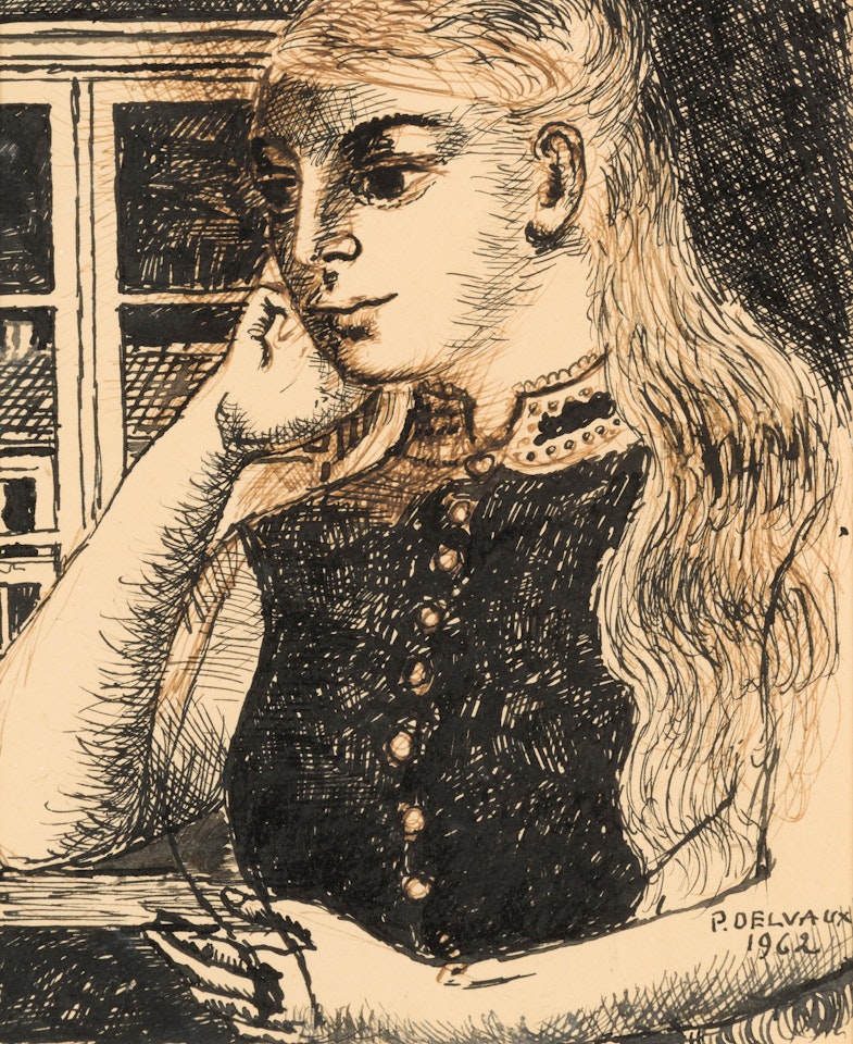 Sans titre (Femme accoudée devant une fenêtre) by Paul Delvaux