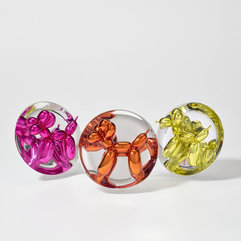Balloon Dog (Magenta); Balloon Dog (Orange); and Balloon Dog (Yellow) by Jeff Koons