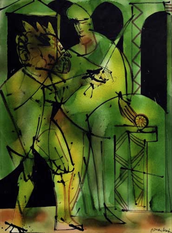 Untitled (Two Figures on a Green Ground) by Romare Bearden