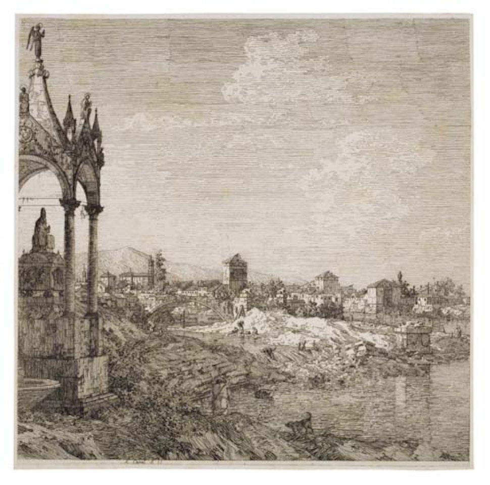 View of a Town with a Bishop's Tomb by Canaletto
