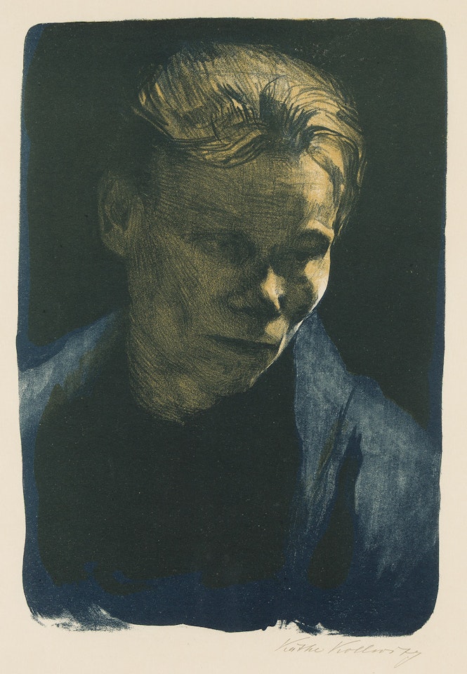 Brustbild einer Arbeiterfrau mit blauem Tuch. by Kathe Kollwitz
