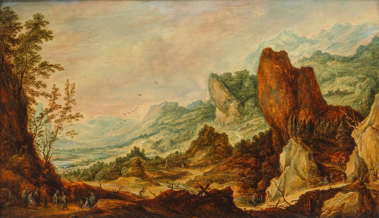 Figures in a rocky landscape by Joos de Momper the Younger