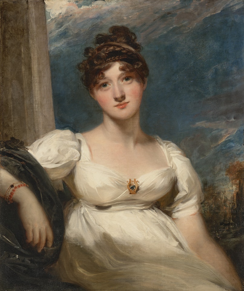 Portrait of Charlotte Augusta Oom, née Papendiek (1783-1854), half-length, in a white dress with a lyre-shaped brooch by Sir Thomas Lawrence