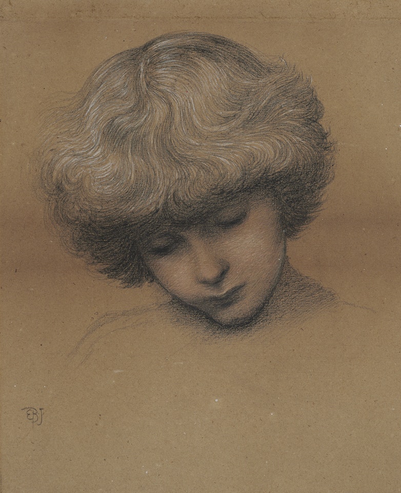 Head of Philip Comyns Carr (b.1874), looking down, aged 7: study for a chorister in "King Cophetua and the Beggar Maid" by Edward Coley Burne-Jones