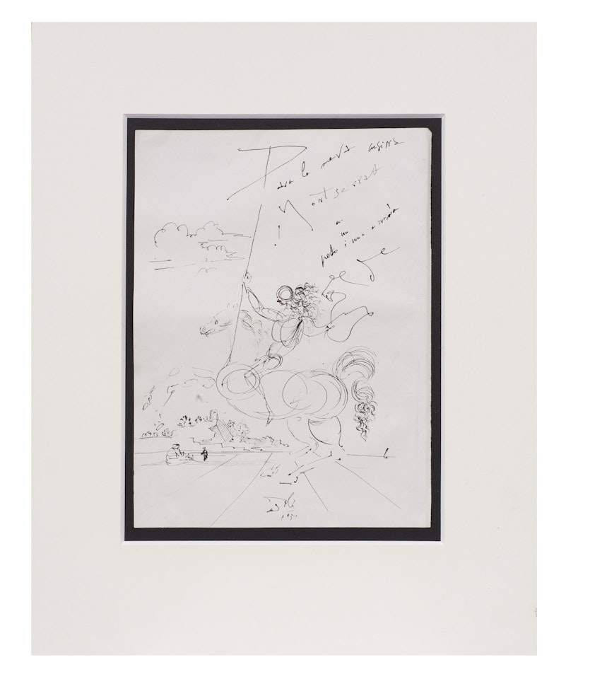 Cavalier dans un paysage avec personnage assis et enfant by Salvador Dali