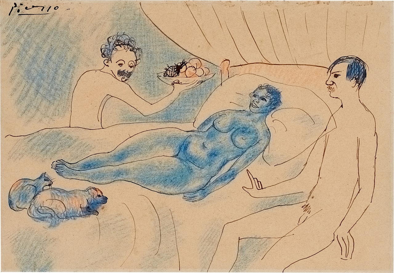 Parodie de l"Olympia de Manet répresentant Junyer et Picasso by Pablo Picasso