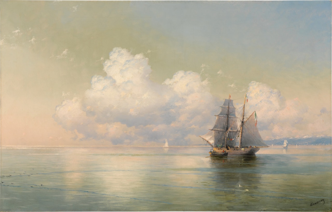 Ship at anchor in calm waters by Ivan Konstantinovich Aivazovsky