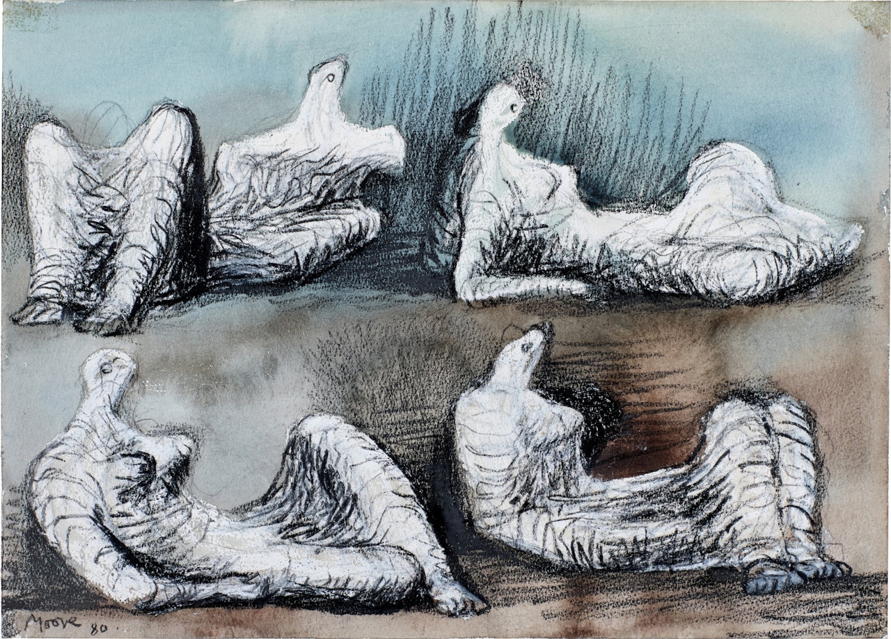 Four reclining figures by Henry Moore