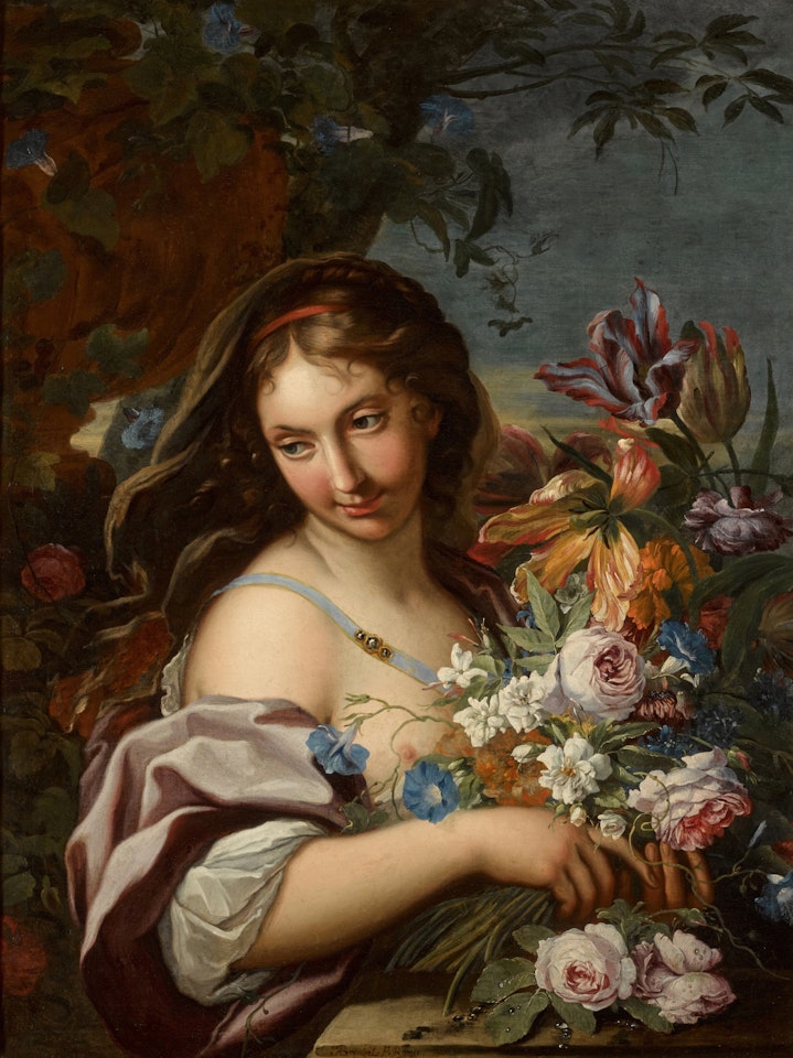 A bouquet of flowers held by a vestal by Abraham Brueghel