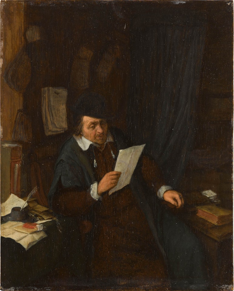 A lawyer reading a letter by Adriaen van Ostade
