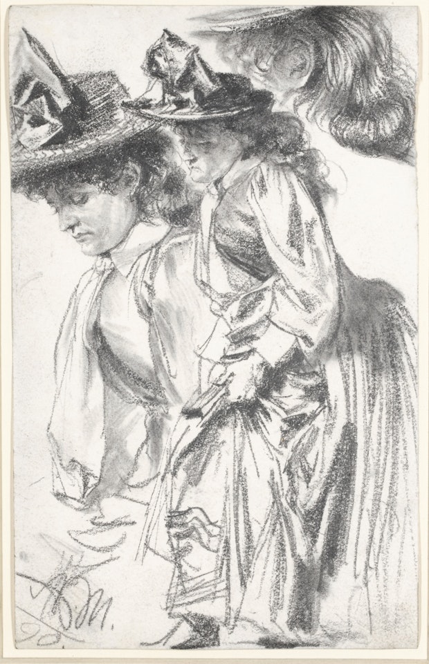 Studies of a standing woman, wearing a hat and leaning forward by Adolph Menzel
