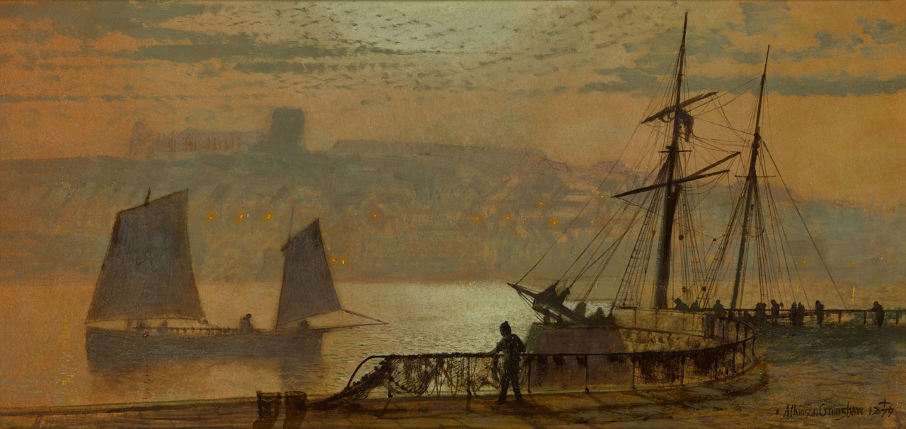 Moon, gas and starlight, Whitby by John Atkinson Grimshaw