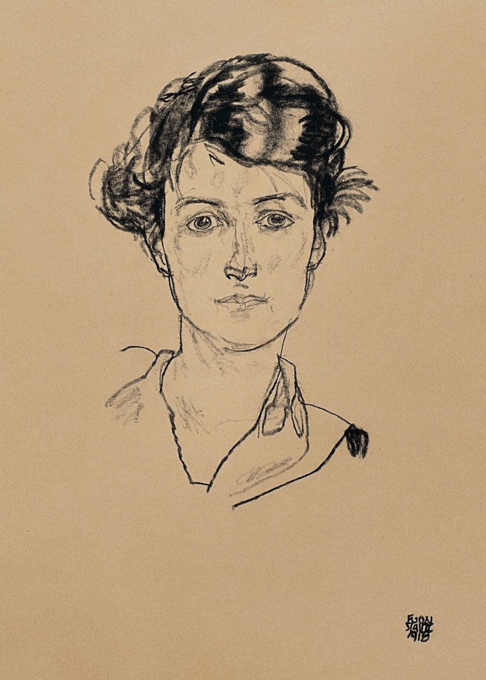 Porträtstudie (Mädchenkopf) - Hilde Ziegler (Portrait Study (Head of a Girl) - Hilde Ziegler) by Egon Schiele