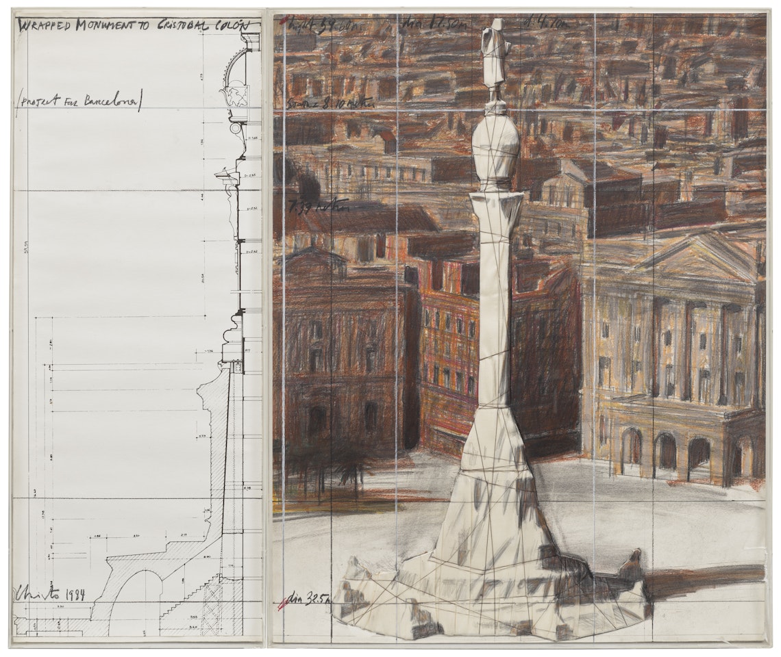Wrapped Monument to Cristobal Colón (Project for Barcelona) by Christo
