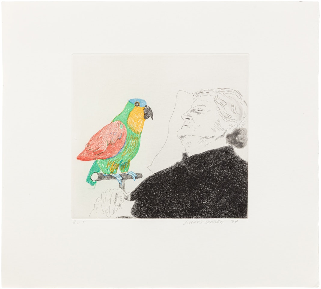 Félicité sleeping, with parrot ; and My Mother Today; as a Study for Félicité by David Hockney