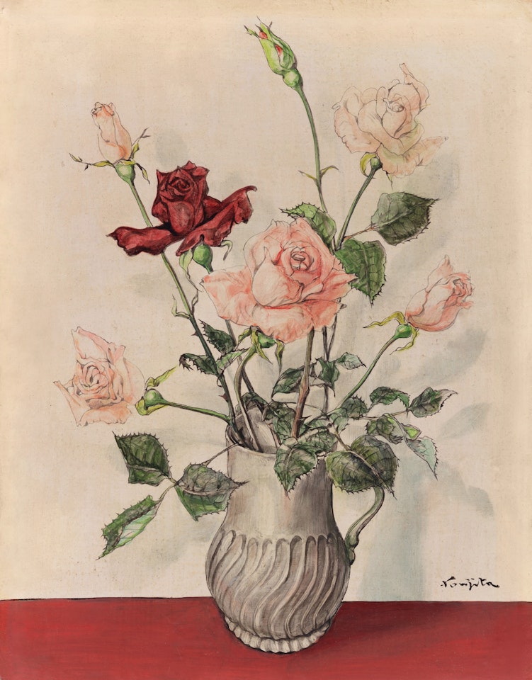 Bouquet de roses dans un vase d"étain by Leonard Tsuguharu Foujita