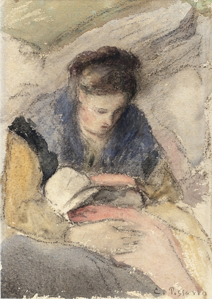 Jeune femme cousant (recto) ; Sans titre (verso) by Camille Pissarro