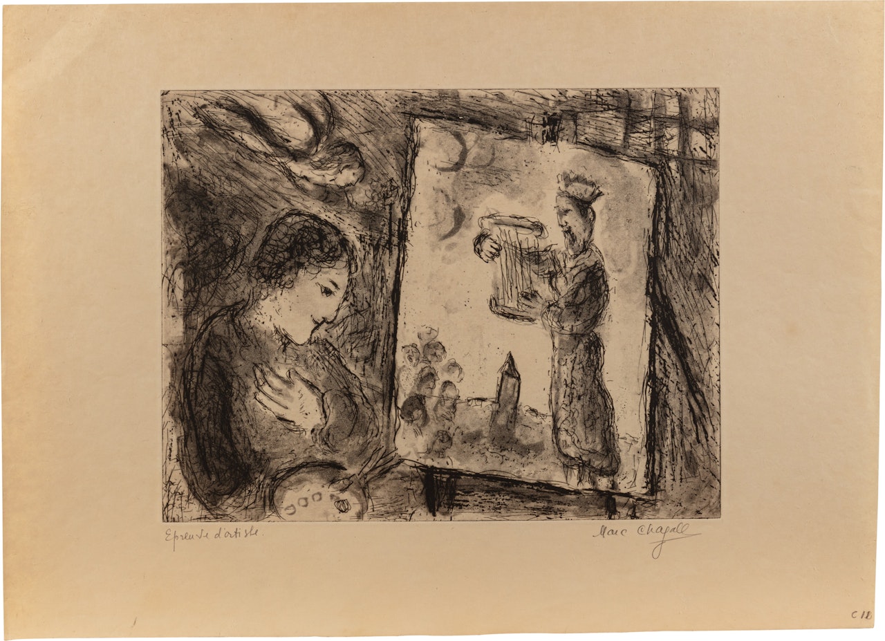 Le Peintre et son tableau ; with Le Clown-acrobate and Violoncelliste du village (Three Works) by Marc Chagall