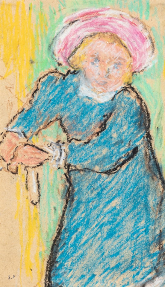 La petite fille en robe bleue et bonnet rose by Édouard Vuillard