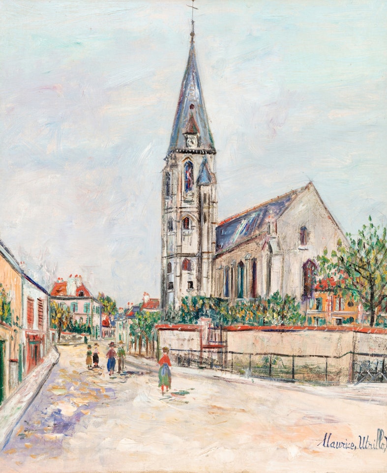 Place animée devant l"église by Maurice Utrillo