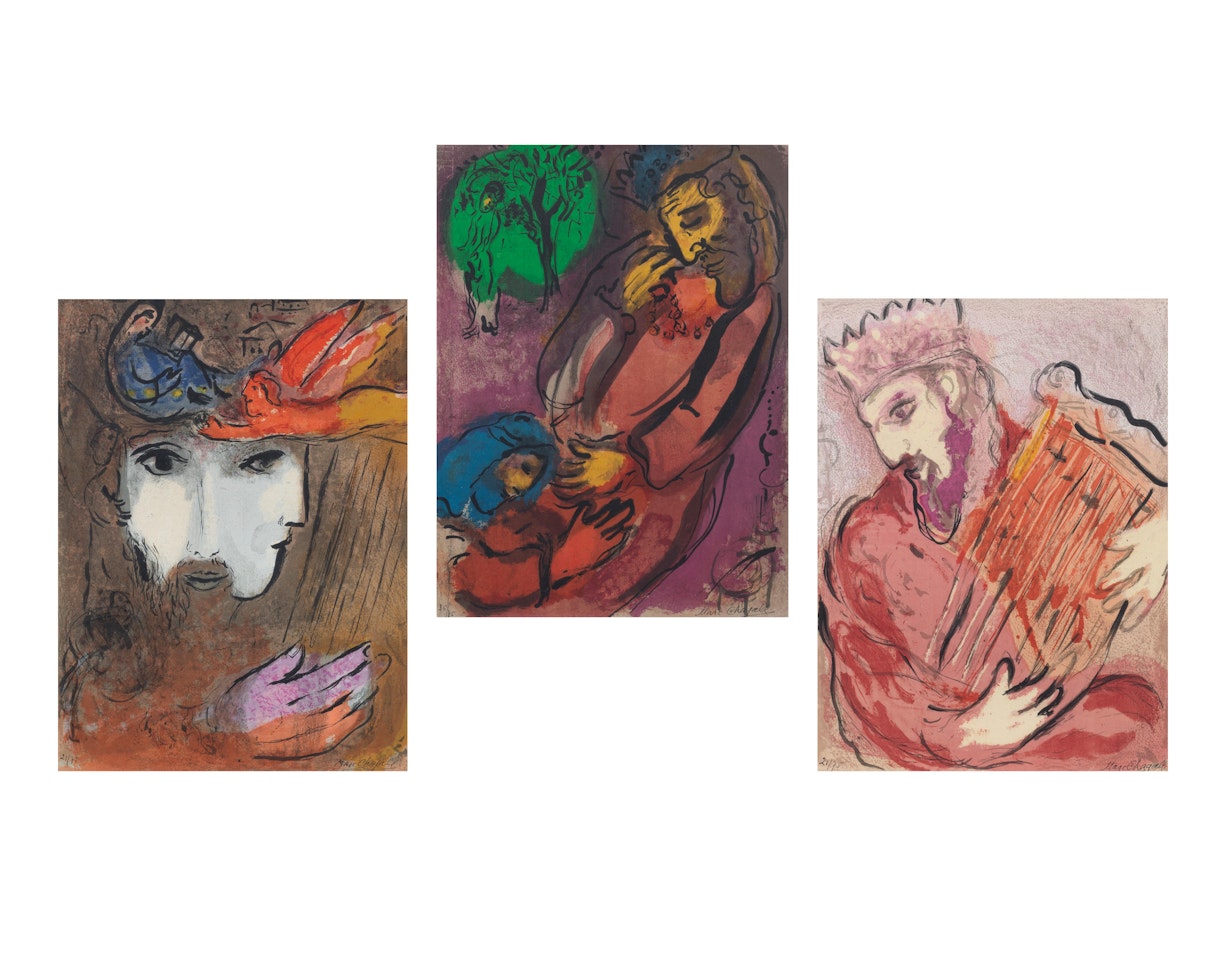 Three plates, from Bible (Cramer 25; Mourlot 132-133-134) by Marc Chagall