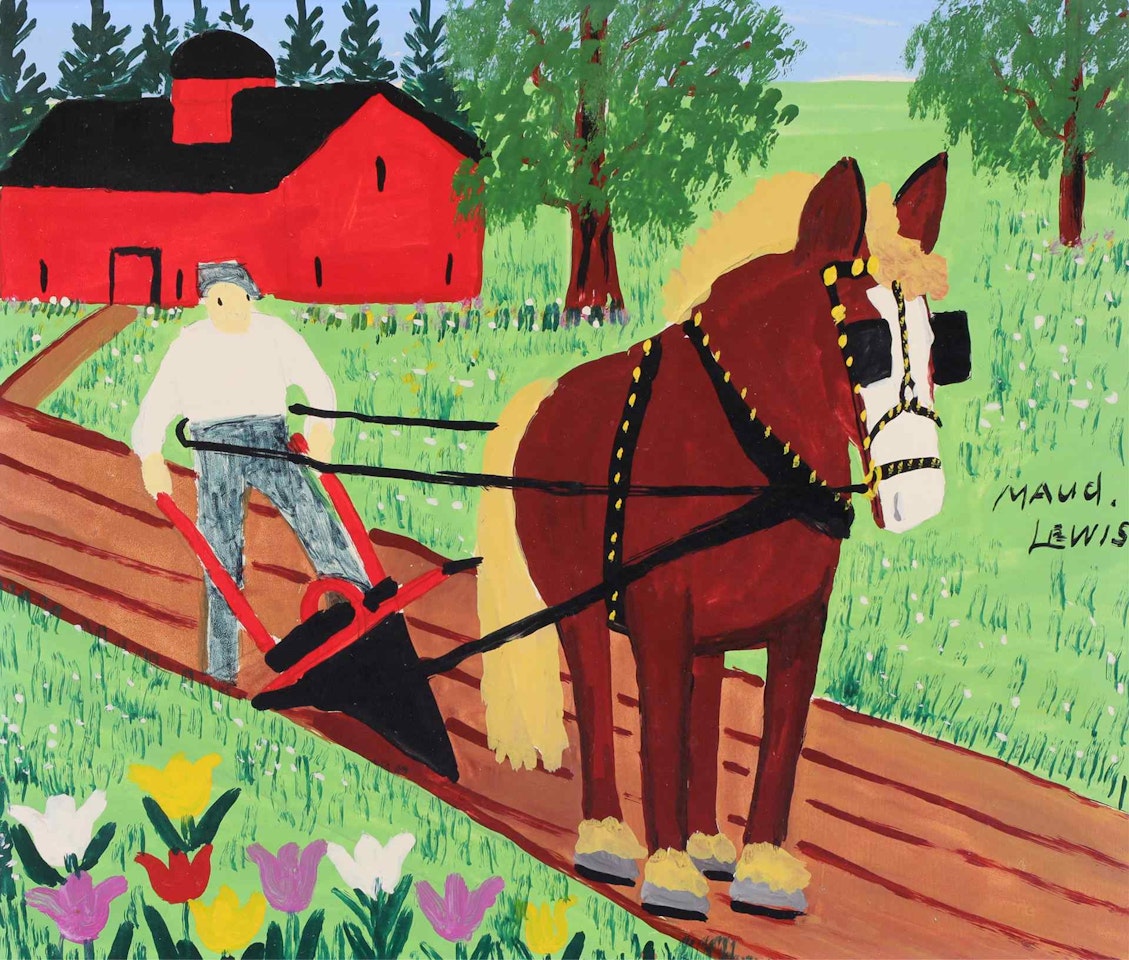 FARMER PLOUGHING WITH A SINGLE HORSE by Maud Lewis