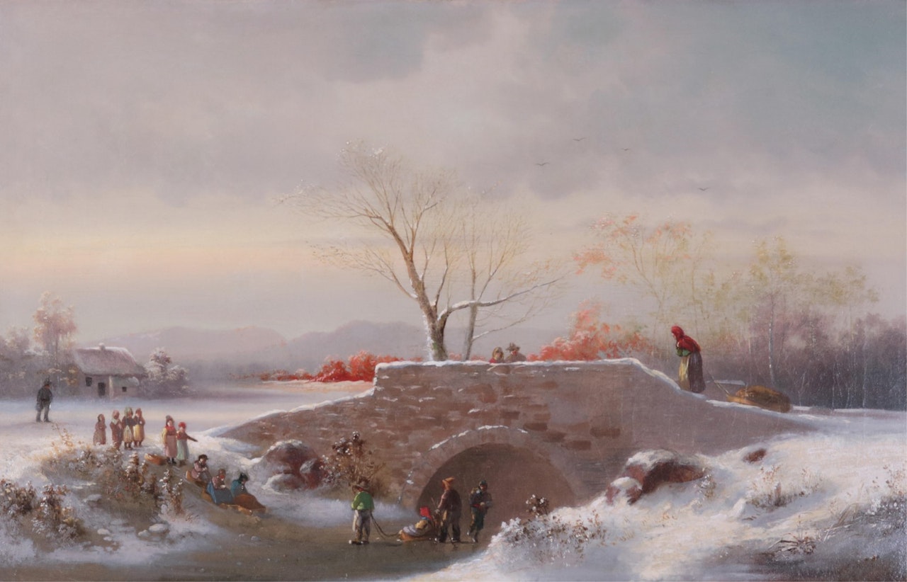 WINTER ACTIVITIES ON A FROZEN CANAL by Cornelius Krieghoff