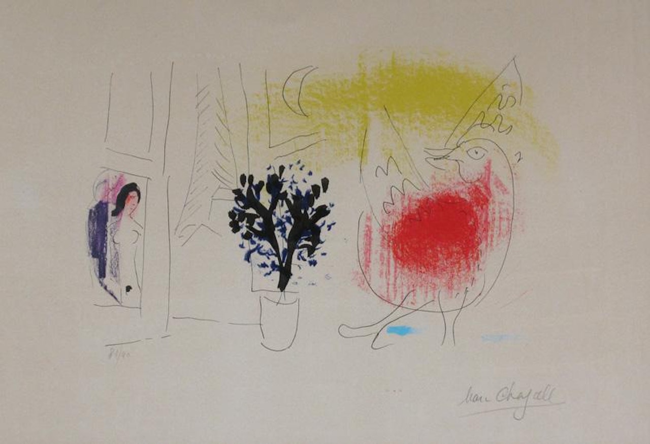 Red rooster by Marc Chagall