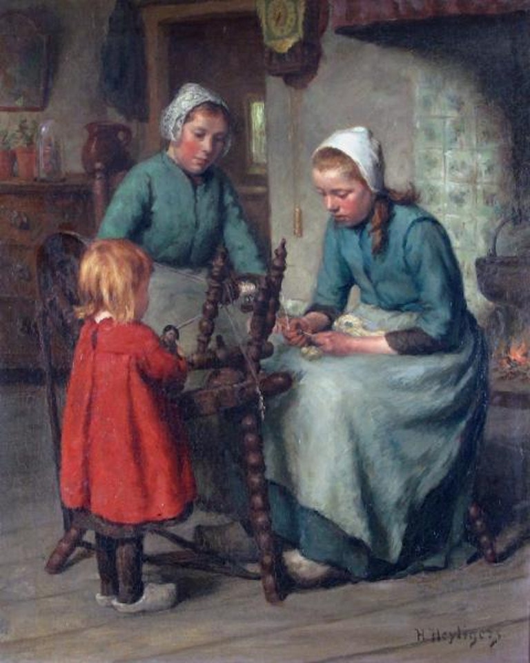 INTERIOR SCENE, SPINNING YARN by Hendrik Heyligers