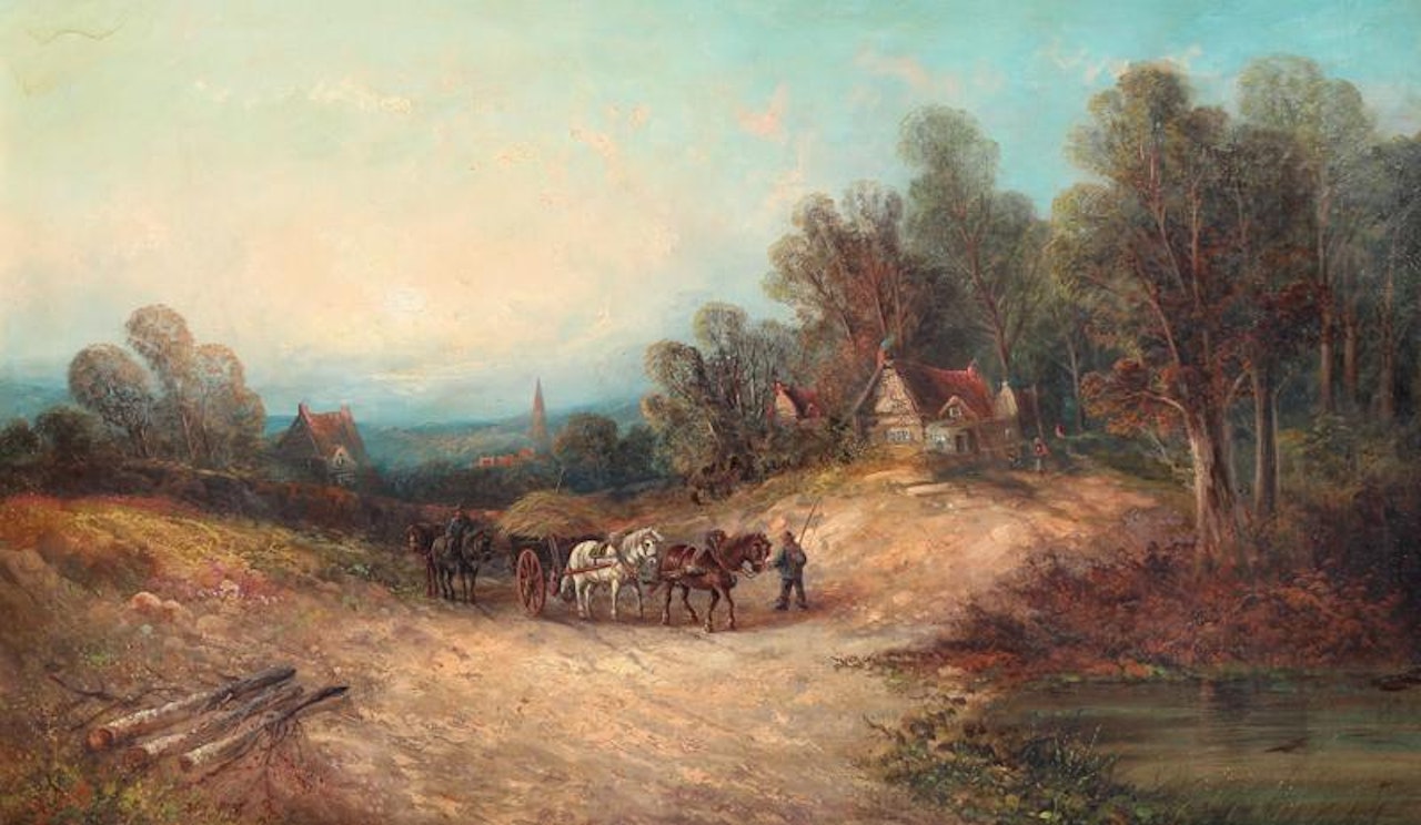 Haying cart on the path by Continental School