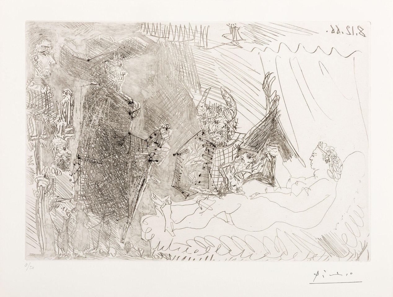 Le cocu avec une femme nue et des voyageurs (from La Série 60) by Pablo Picasso