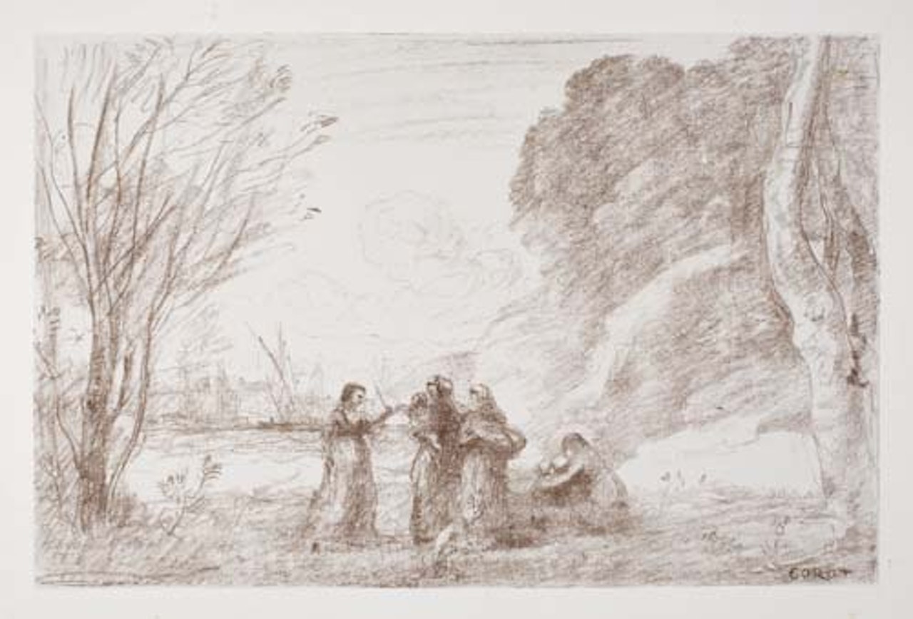 Famille à Terracine by Jean Baptiste Camille Corot