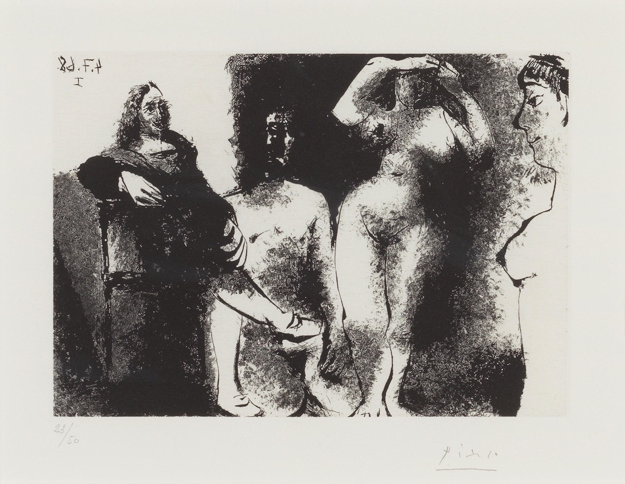 Rembrandtesque Man Seated with Girls, from La Série 347 (Bloch 1679, Baer 1695 B.b.1) by Pablo Picasso