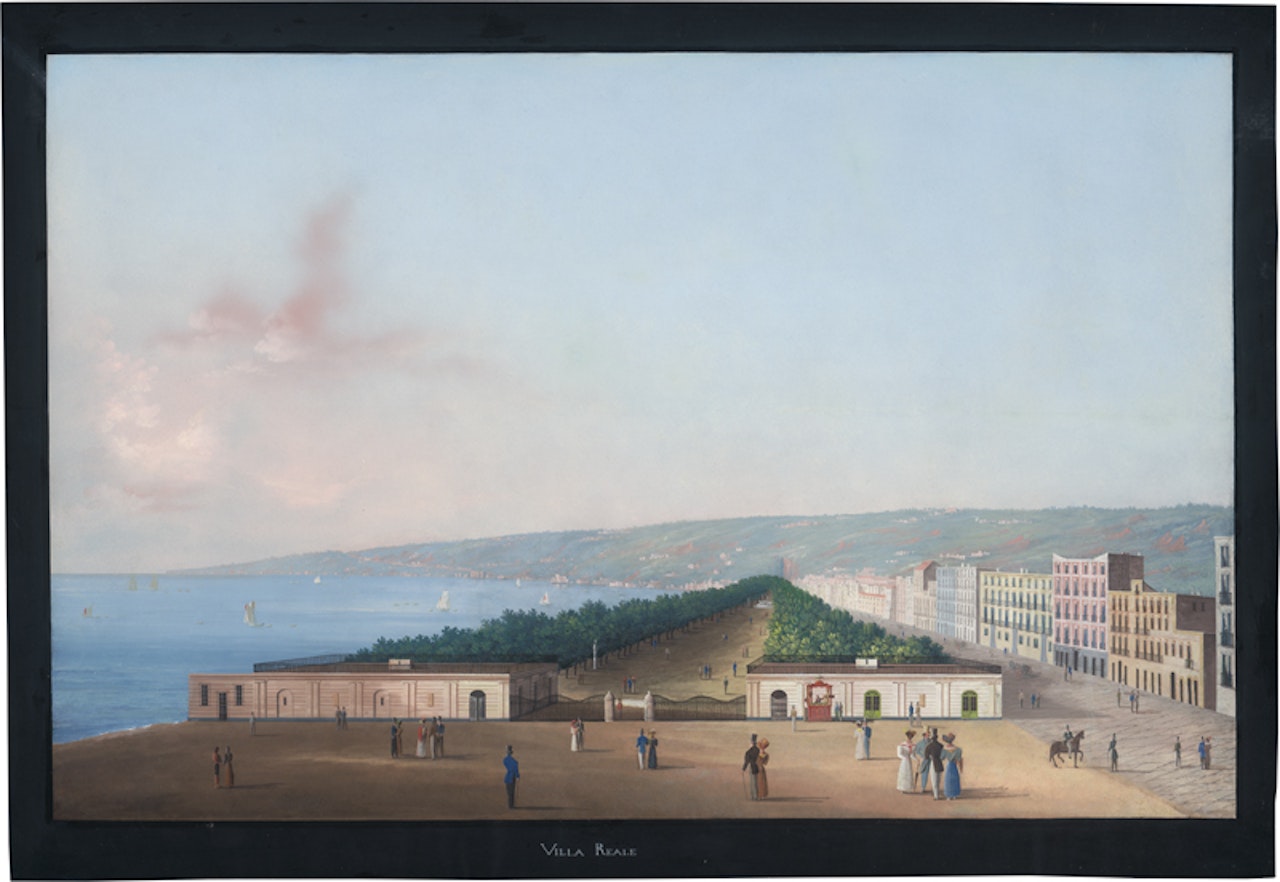 "Villa Reale": View of the garden of Villa Reale on the Riviera di Chiaia in Naples by Neapolitan School