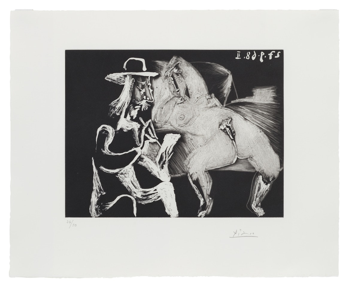Homme au Chapeau dessinant à Côté d"une Femme offerte, from Séries 347 (Bloch 1821; Baer 1838 II) by Pablo Picasso