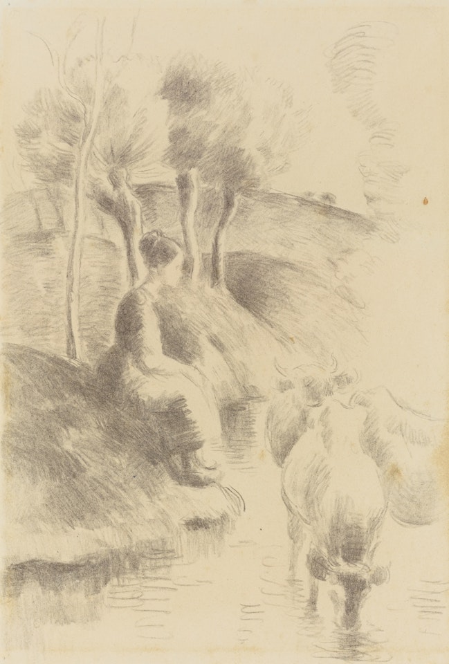 Étude pour "Vachère au bord de l"eau" by Camille Pissarro