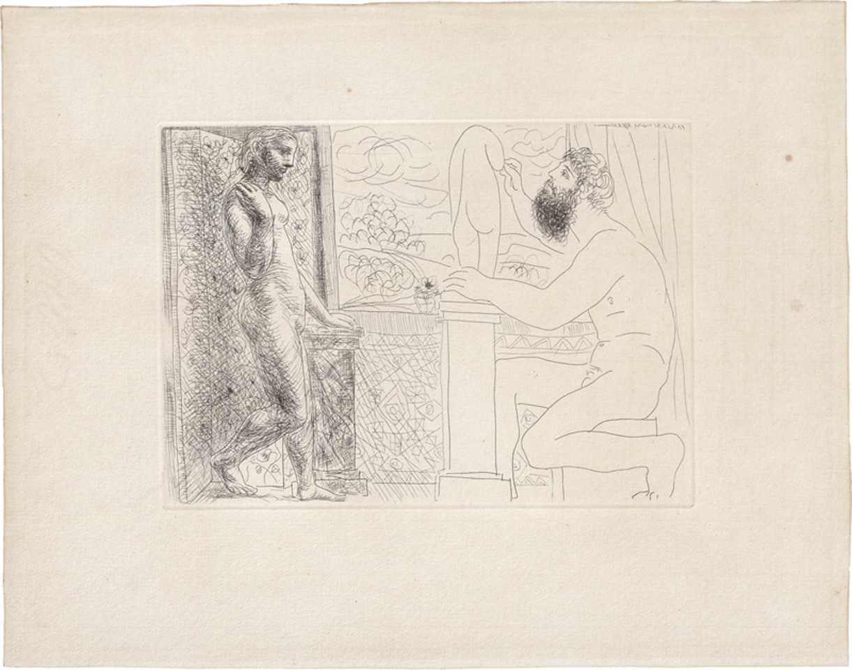 Sculpteur and son model devant une fenêtre by Pablo Picasso