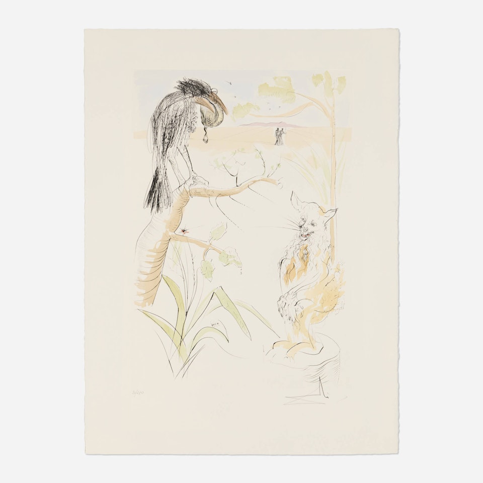 Le corbeau et le renard (from the Le Bestiaire de la Fontaine Dalinisé portfolio) by Salvador Dali
