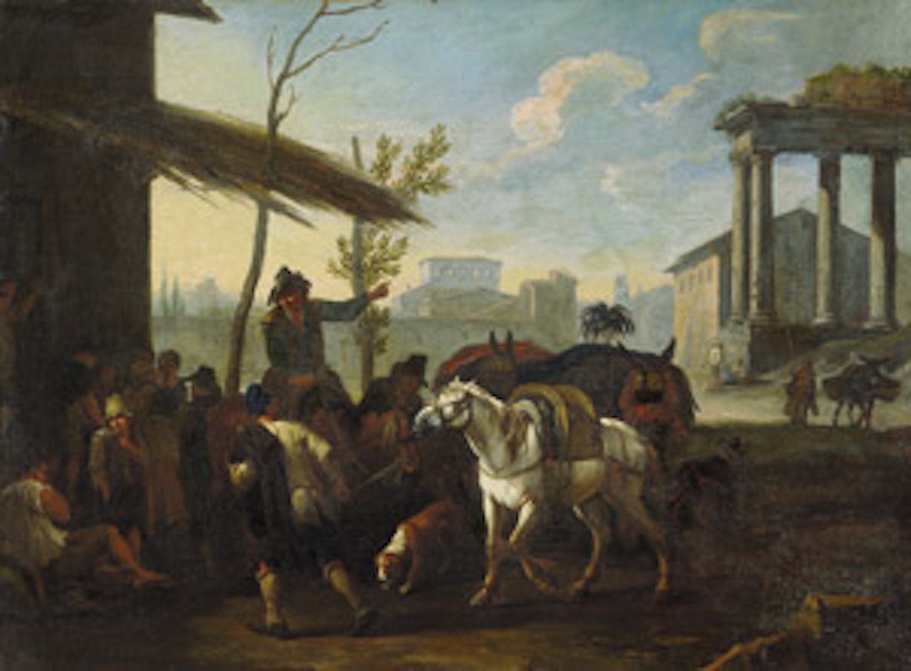 shepherds in front of a Roman osteria by Dutch School