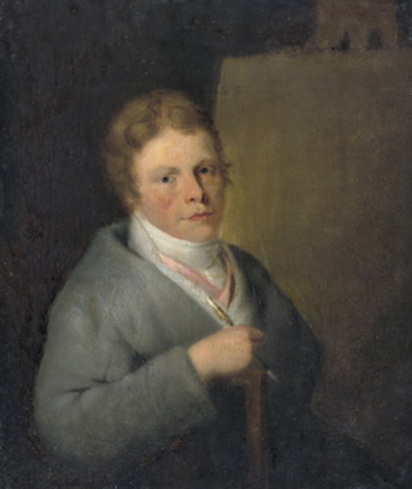 Portrait of a draftsman in front of the easel by German School