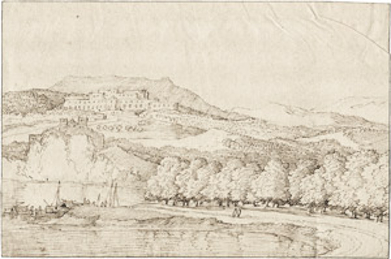 The Ehrenbreitstein Fortress at the mouth of the Moselle in Koblenz by German School