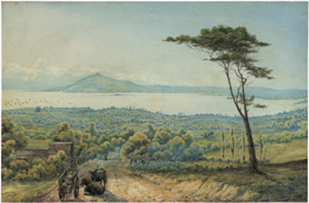 Southern Italian coastal landscape by German School
